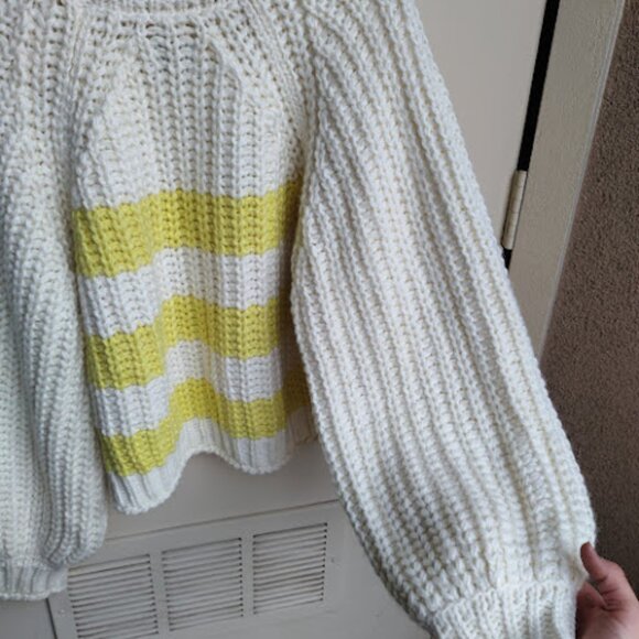 WRANGLER | Butter Yellow White Chunky Wool Alpaca Blend Striped Knit Sweater XL - Picture 10 of 16
